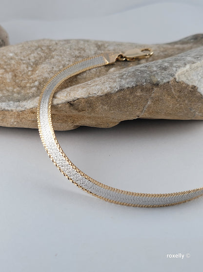 💎 14K Italy Two-Tone Solid Gold Reversible Bracelet – 7” – 6mm – MILROS