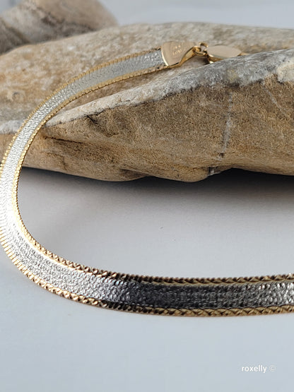 💎 14K Italy Two-Tone Solid Gold Reversible Bracelet – 7” – 6mm – MILROS