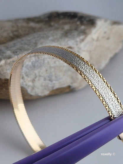 💎 14K Italy Two-Tone Solid Gold Reversible Bracelet – 7” – 6mm – MILROS