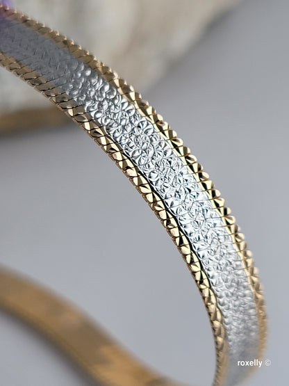 💎 14K Italy Two-Tone Solid Gold Reversible Bracelet – 7” – 6mm – MILROS