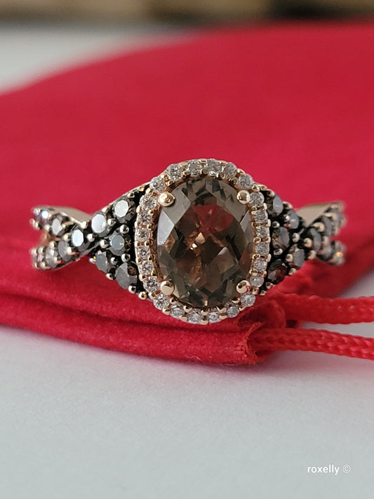 💎 $3,880 14K Rose Gold Chocolate Quartz & Diamond Ring – Size 6.5 – Genuine