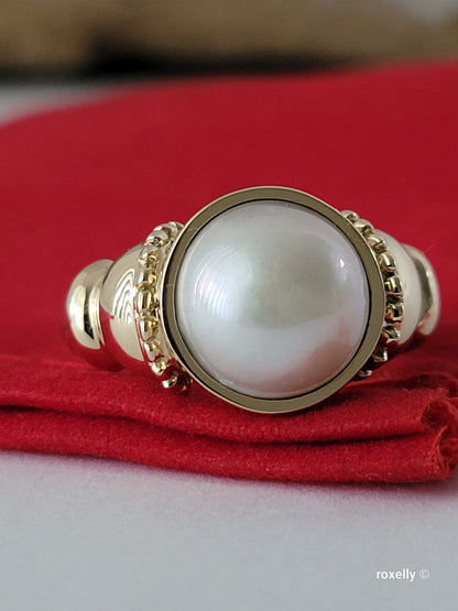 14K Yellow Gold Natural Gray Pearl Gorgeous Ring Size 7 Solid Gold