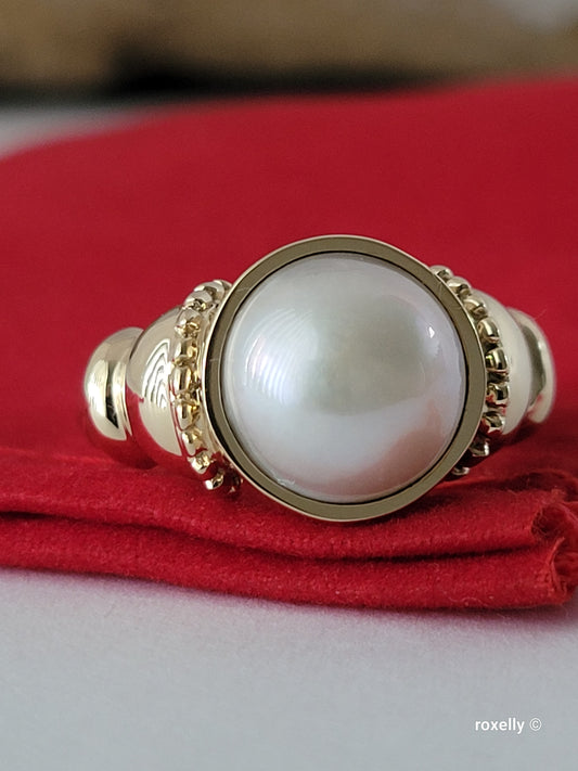 14K Yellow Gold Natural Gray Pearl Gorgeous Ring Size 7 Solid Gold