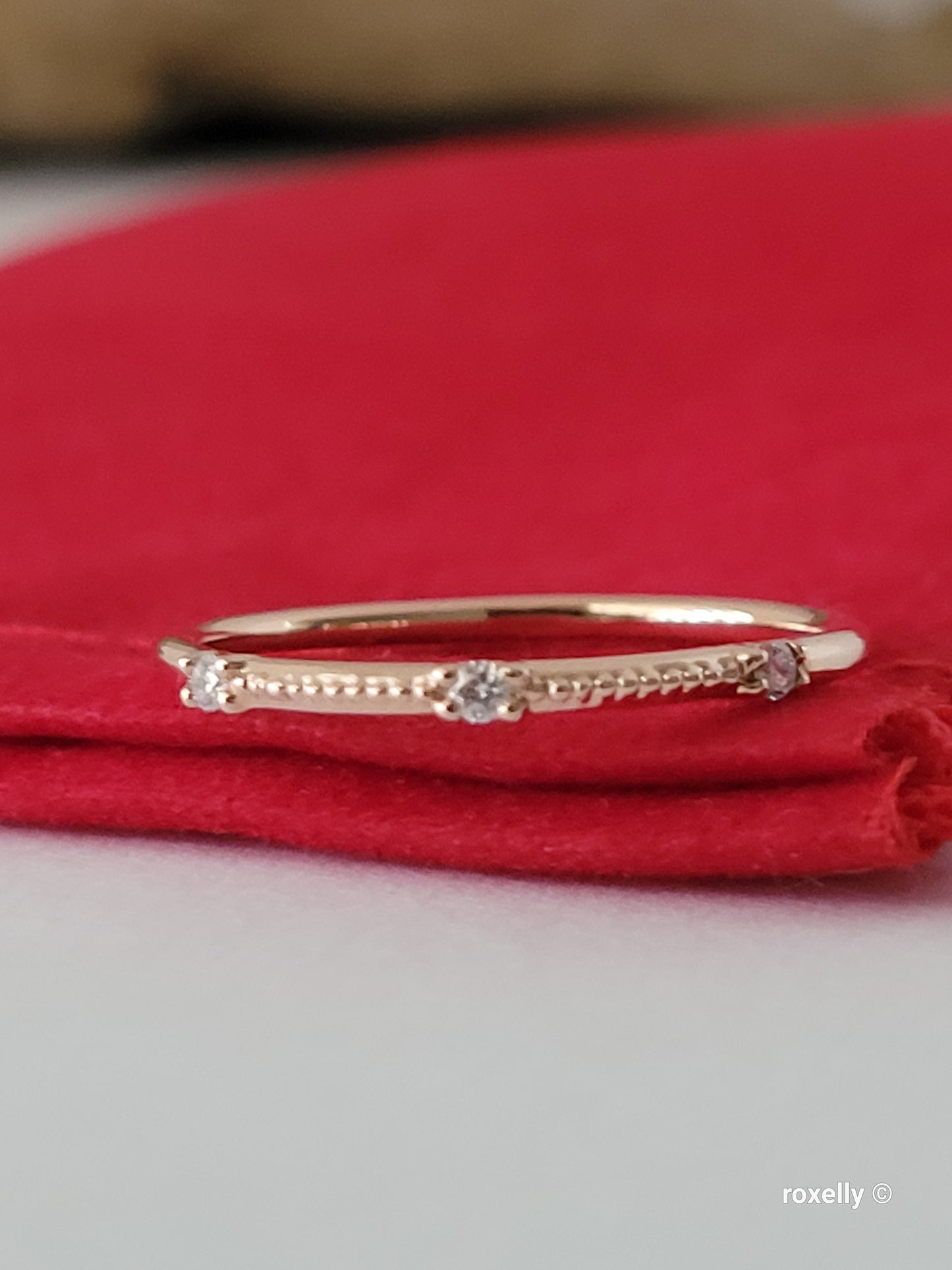 14K Rose Gold Diamonds Dainty Ring Size 6.75 Solid Gold