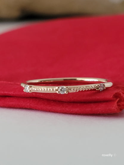 14K Rose Gold Diamonds Dainty Ring Size 6.75 Solid Gold