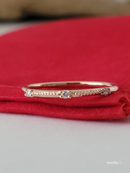 14K Rose Gold Diamonds Dainty Ring Size 6.75 Solid Gold