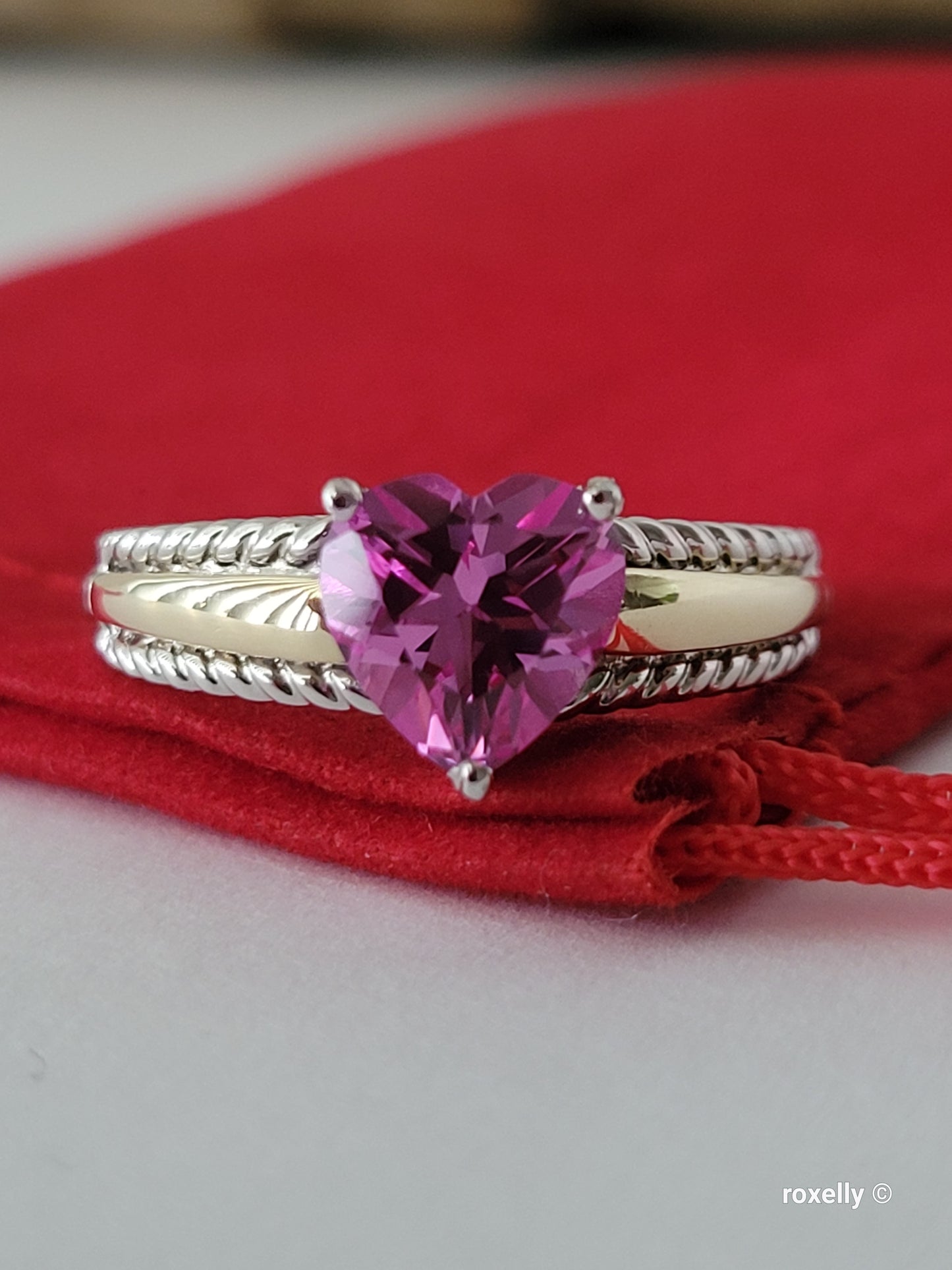 925 Sterling Silver and 10K Yellow Gold Pink Sapphire Ring Size 7