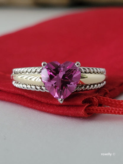 925 Sterling Silver and 10K Yellow Gold Pink Sapphire Ring Size 7