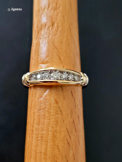14K Yellow Gold Diamonds Band Ring Size 7 Solid Gold