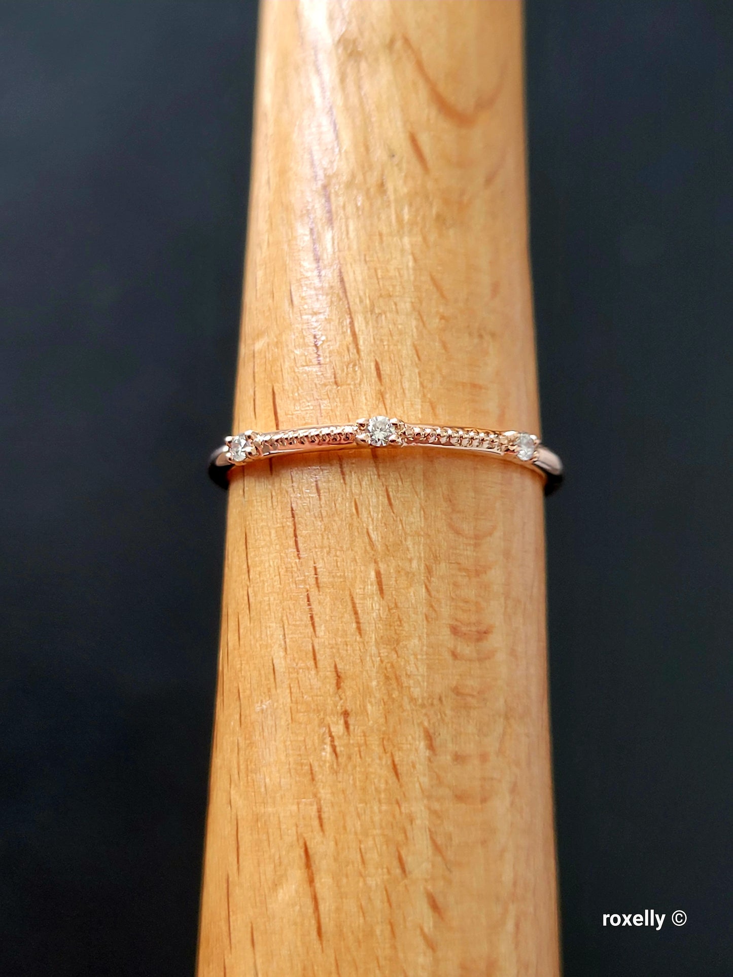 14K Rose Gold Diamonds Dainty Ring Size 6.75 Solid Gold