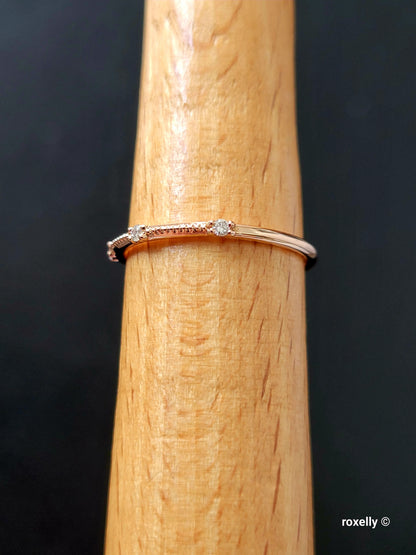 14K Rose Gold Diamonds Dainty Ring Size 6.75 Solid Gold
