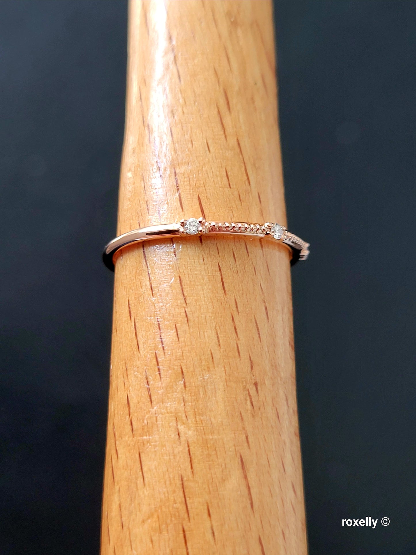14K Rose Gold Diamonds Dainty Ring Size 6.75 Solid Gold