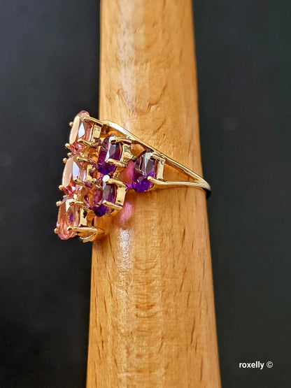 ❤️10K Yellow Gold Amethyst and  Pink Tourmaline Ring Size 5.5 Solid Gold