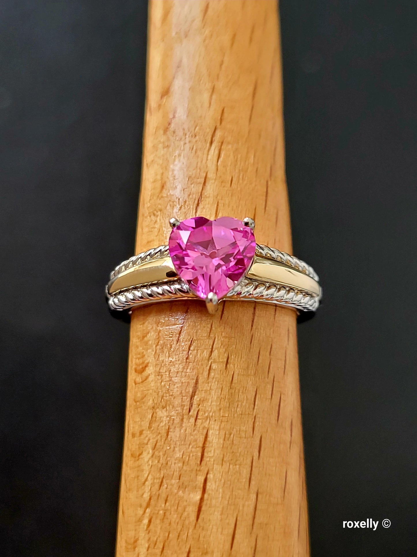 925 Sterling Silver and 10K Yellow Gold Pink Sapphire Ring Size 7