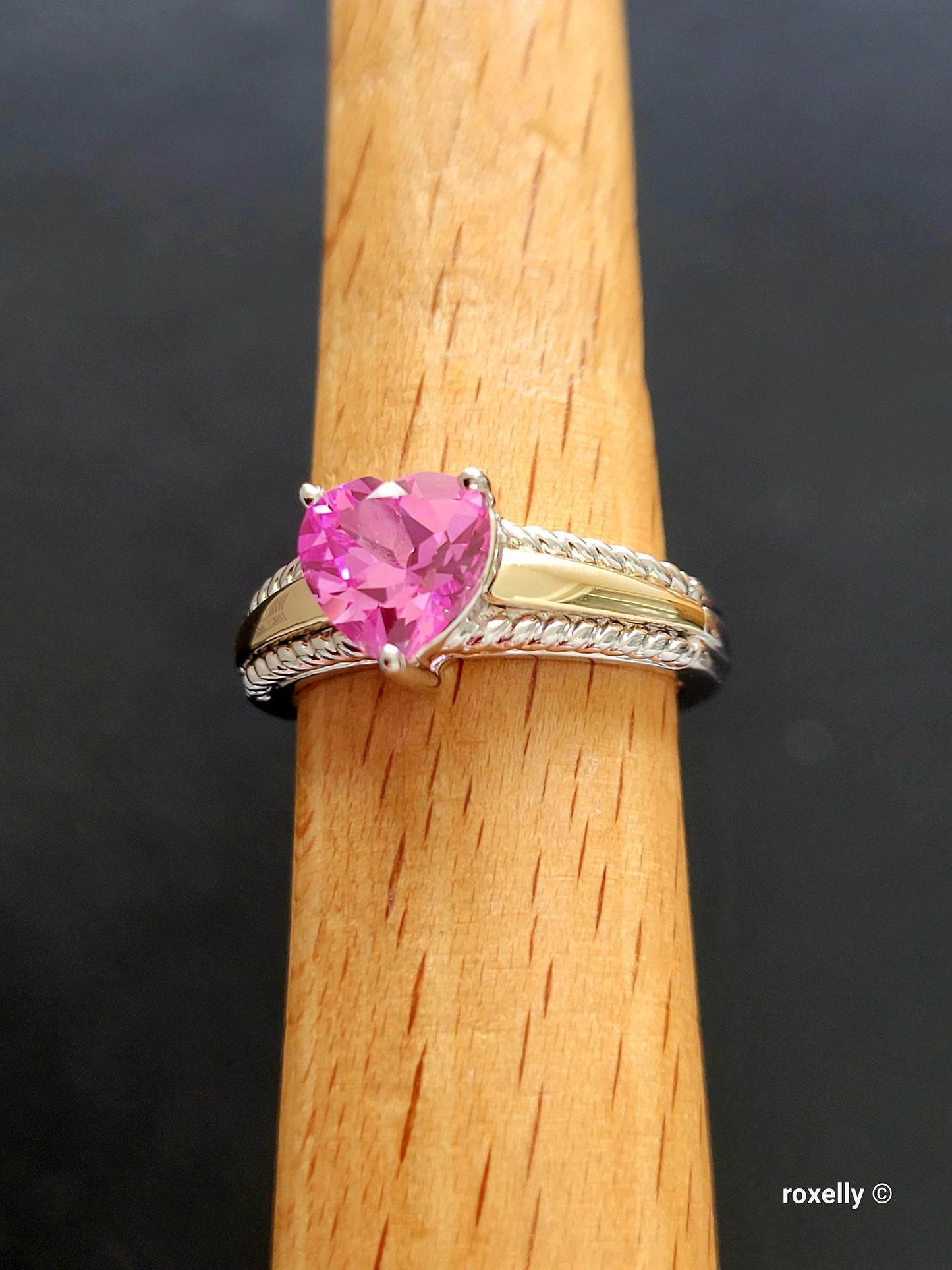 925 Sterling Silver and 10K Yellow Gold Pink Sapphire Ring Size 7