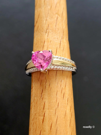 925 Sterling Silver and 10K Yellow Gold Pink Sapphire Ring Size 7