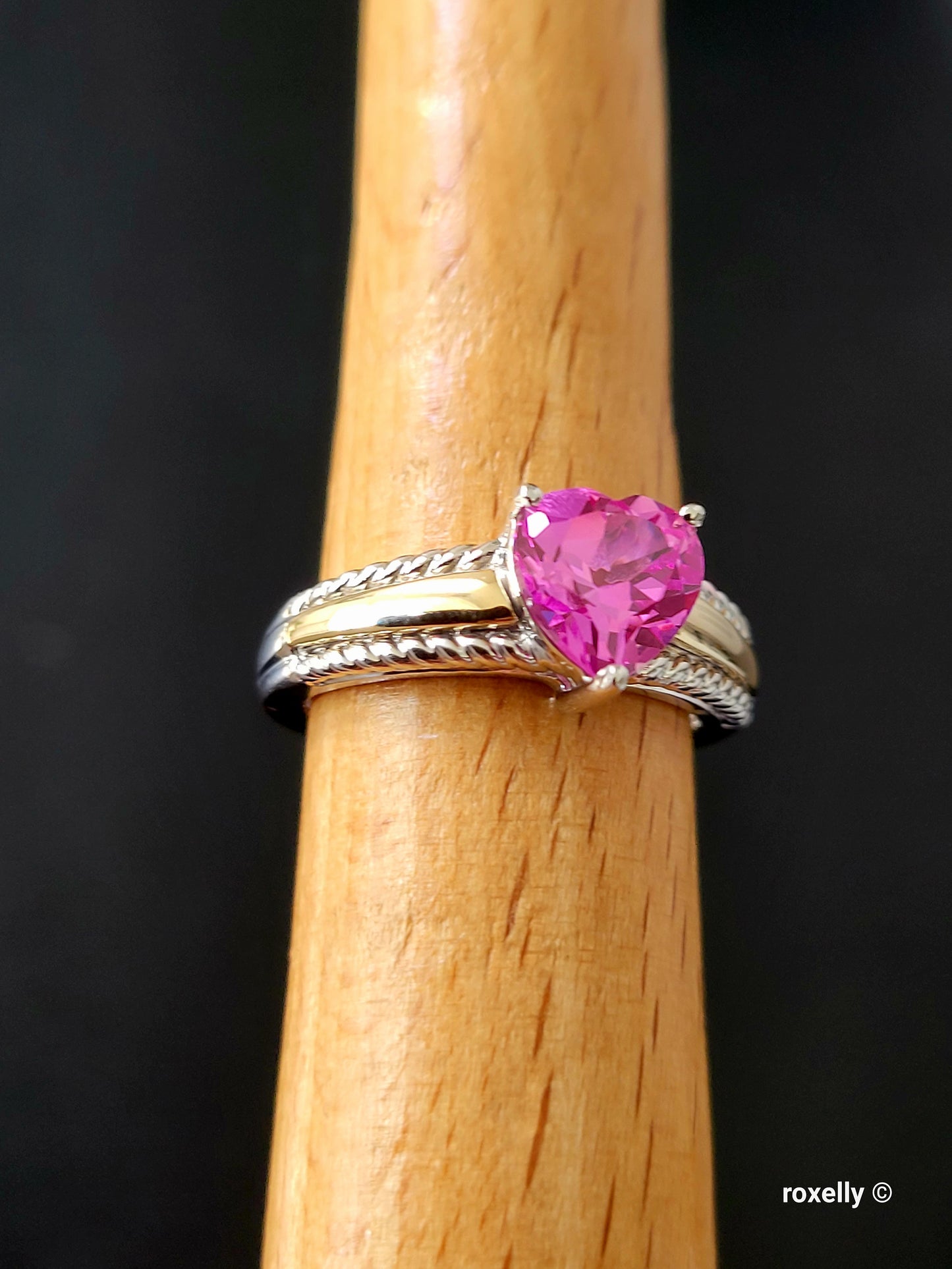 925 Sterling Silver and 10K Yellow Gold Pink Sapphire Ring Size 7