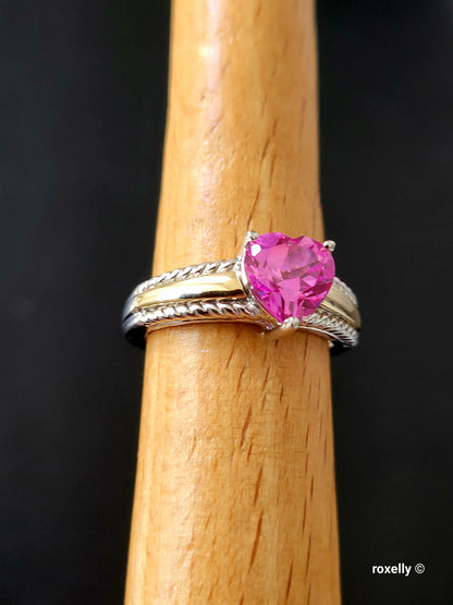 925 Sterling Silver and 10K Yellow Gold Pink Sapphire Ring Size 7
