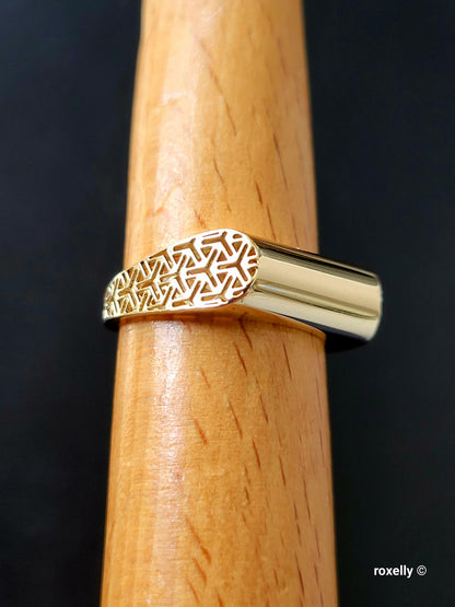 10K Yellow Gold Filigree & Bar Design Ring Size 8 Solid Gold