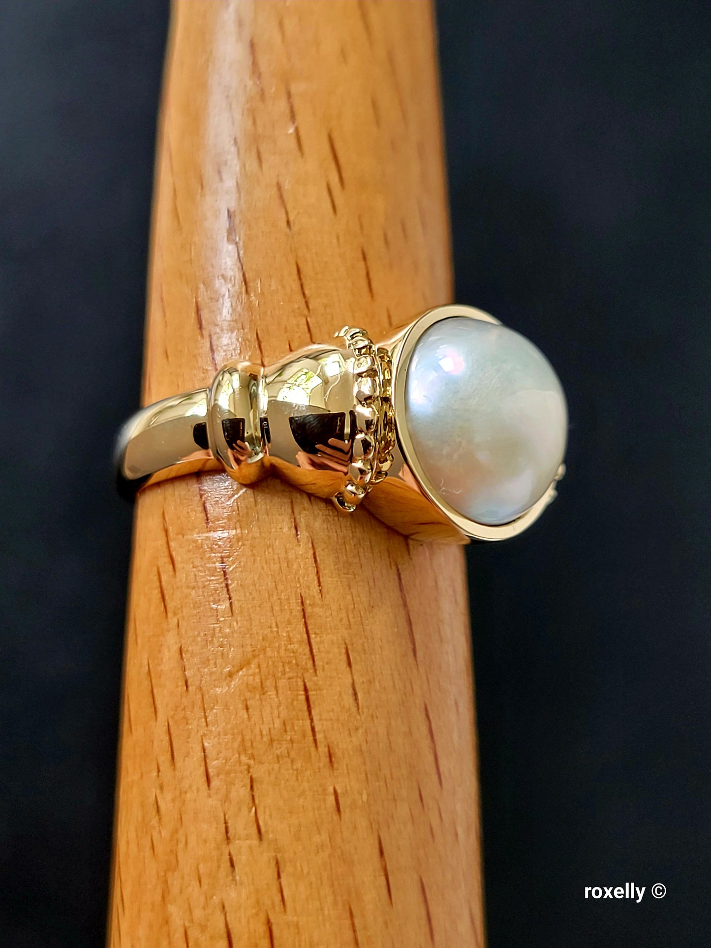 14K Yellow Gold Natural Gray Pearl Gorgeous Ring Size 7 Solid Gold