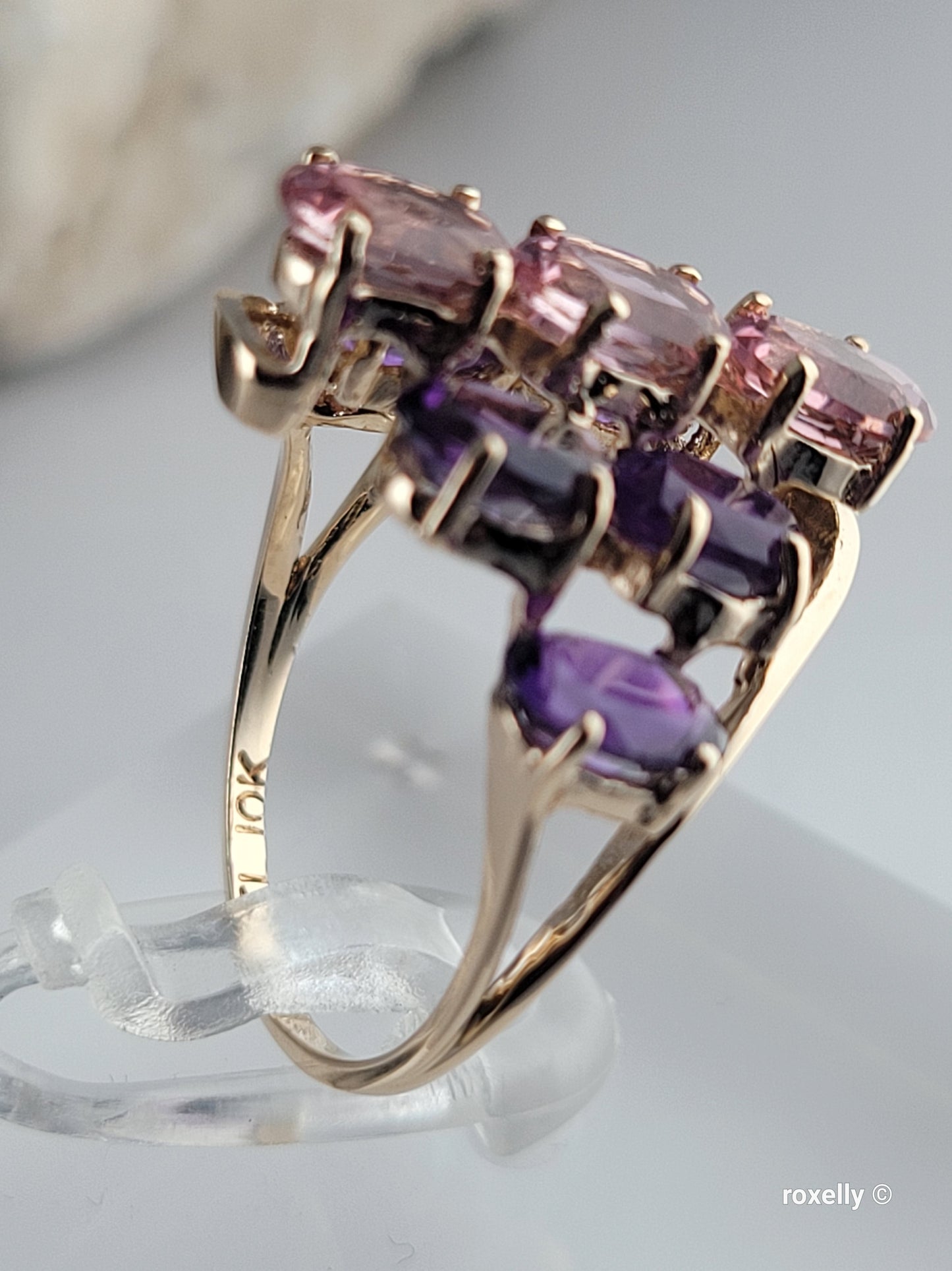 ❤️10K Yellow Gold Amethyst and  Pink Tourmaline Ring Size 5.5 Solid Gold