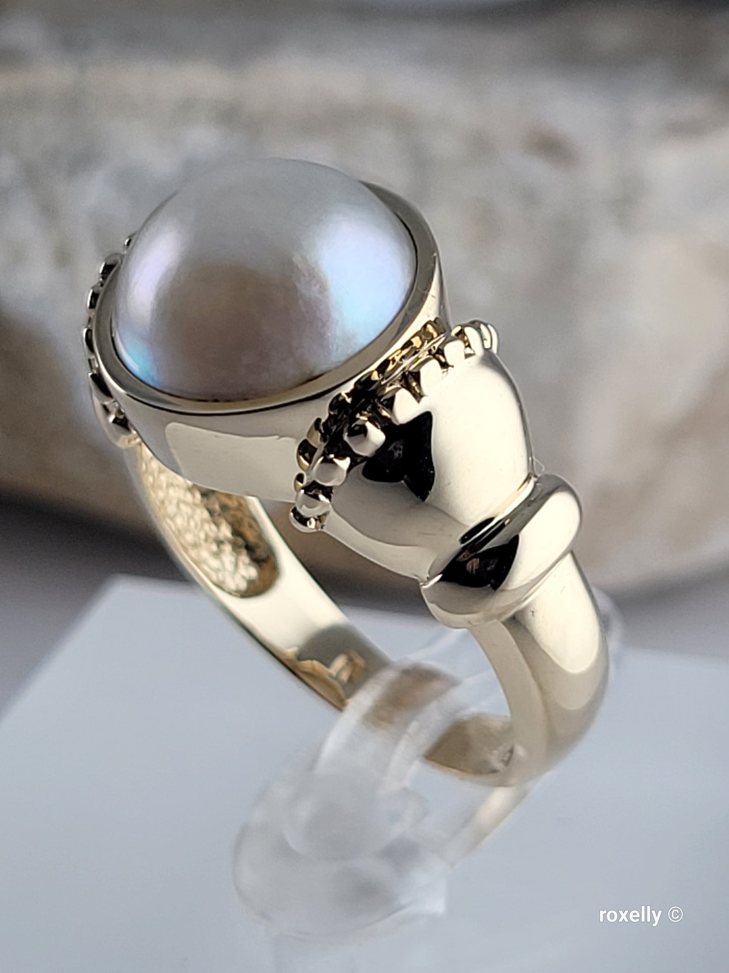 14K Yellow Gold Natural Gray Pearl Gorgeous Ring Size 7 Solid Gold