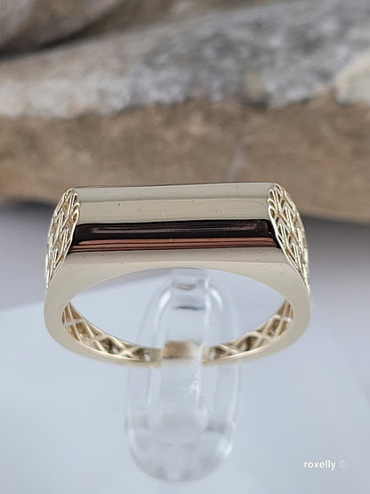 10K Yellow Gold Filigree & Bar Design Ring Size 8 Solid Gold