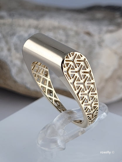 10K Yellow Gold Filigree & Bar Design Ring Size 8 Solid Gold