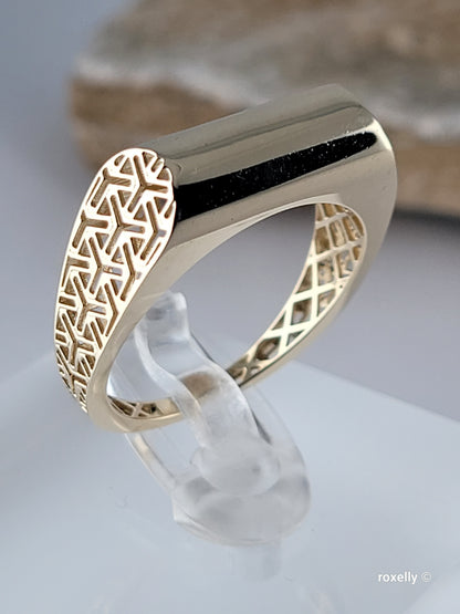 10K Yellow Gold Filigree & Bar Design Ring Size 8 Solid Gold