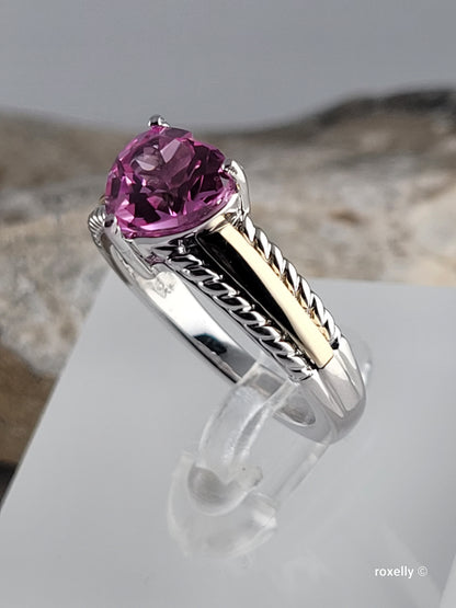 925 Sterling Silver and 10K Yellow Gold Pink Sapphire Ring Size 7