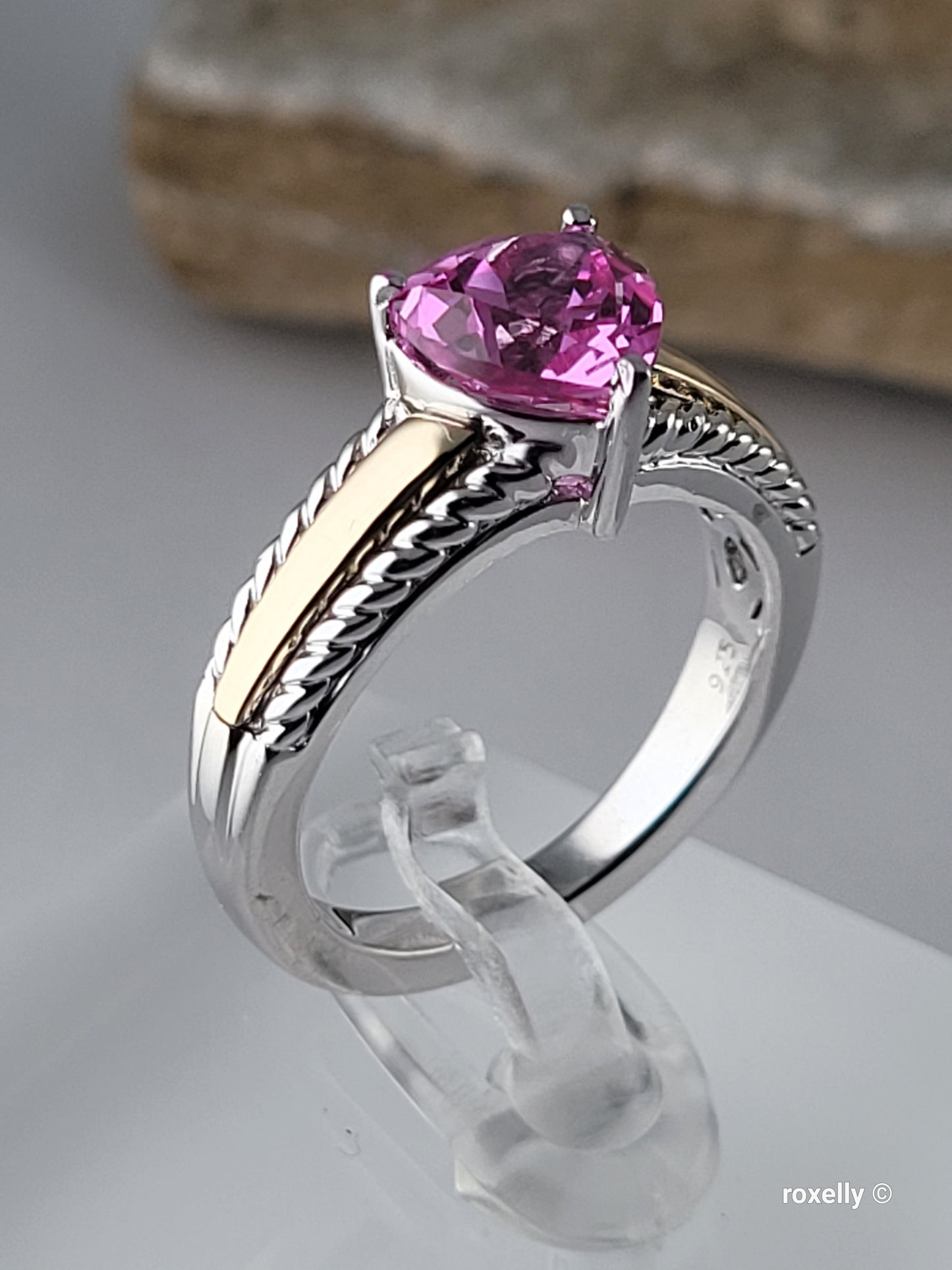 925 Sterling Silver and 10K Yellow Gold Pink Sapphire Ring Size 7