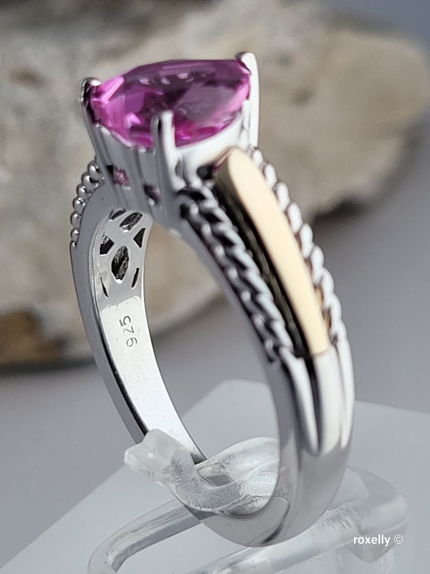 925 Sterling Silver and 10K Yellow Gold Pink Sapphire Ring Size 7