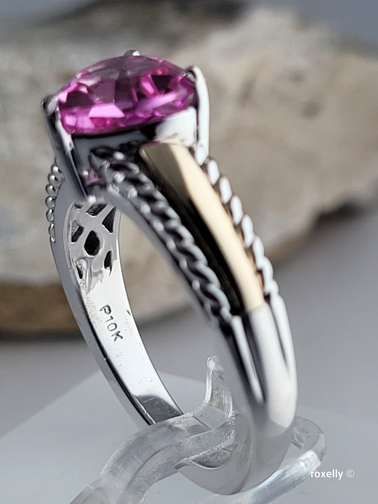 925 Sterling Silver and 10K Yellow Gold Pink Sapphire Ring Size 7