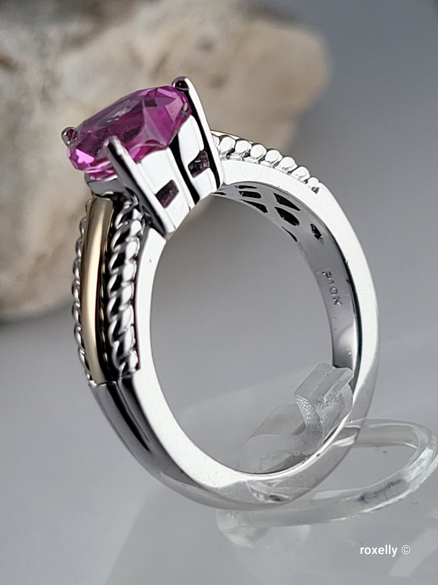 925 Sterling Silver and 10K Yellow Gold Pink Sapphire Ring Size 7