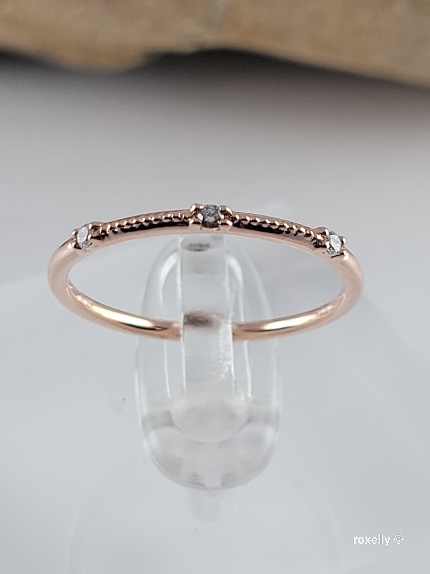 14K Rose Gold Diamonds Dainty Ring Size 6.75 Solid Gold