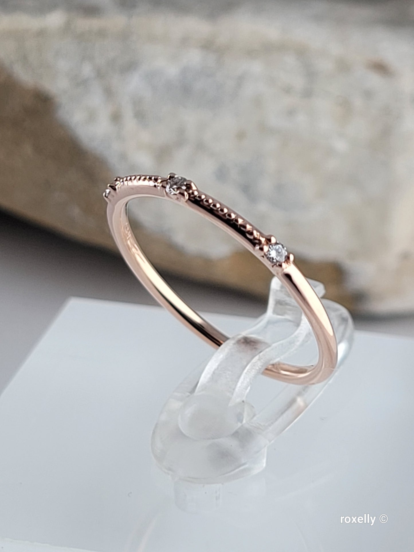 14K Rose Gold Diamonds Dainty Ring Size 6.75 Solid Gold