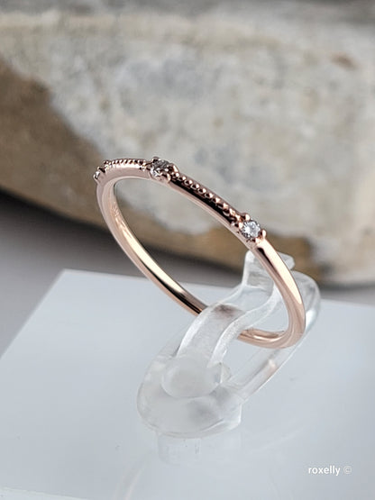 14K Rose Gold Diamonds Dainty Ring Size 6.75 Solid Gold