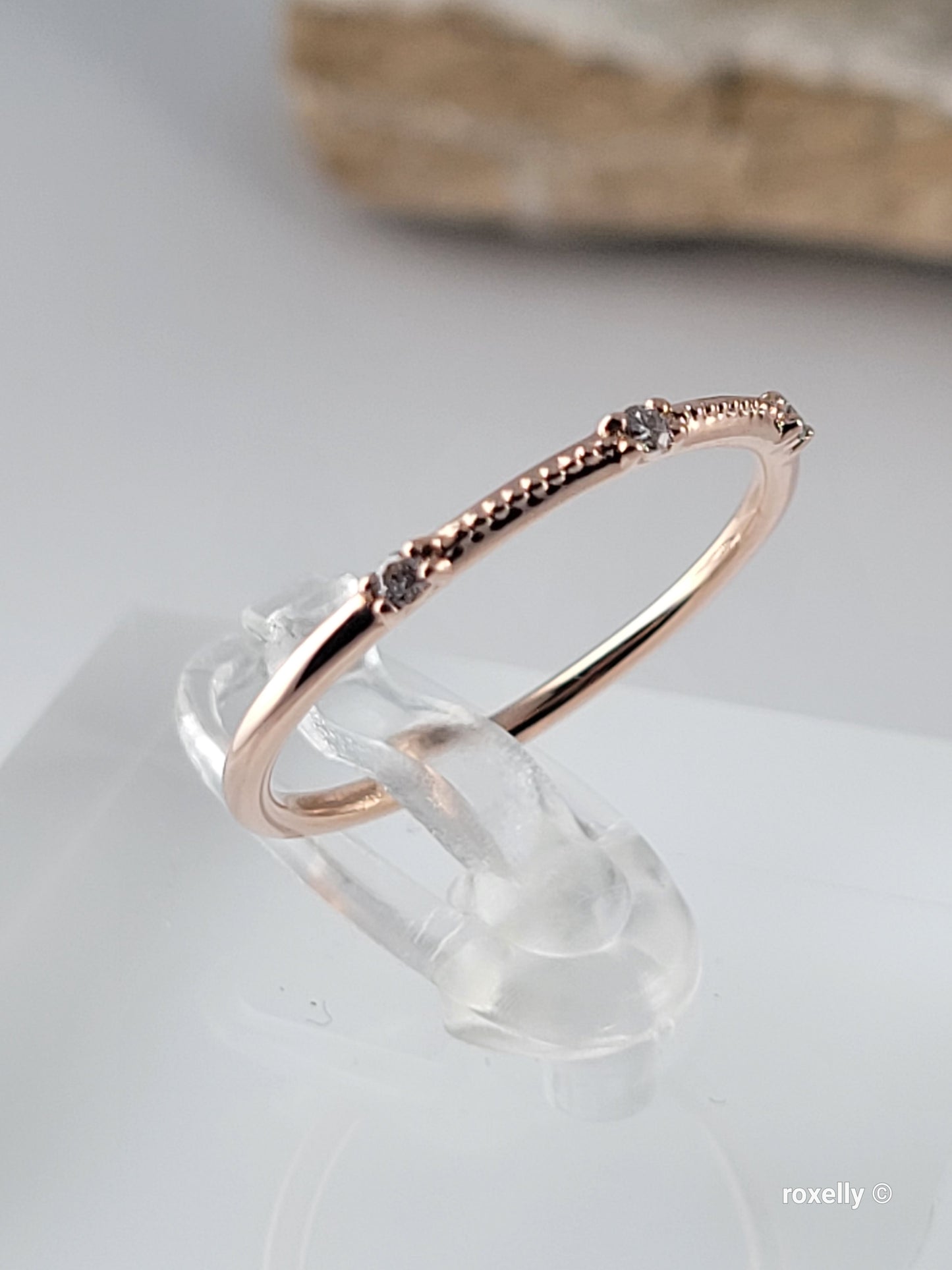 14K Rose Gold Diamonds Dainty Ring Size 6.75 Solid Gold
