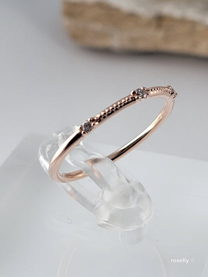 14K Rose Gold Diamonds Dainty Ring Size 6.75 Solid Gold