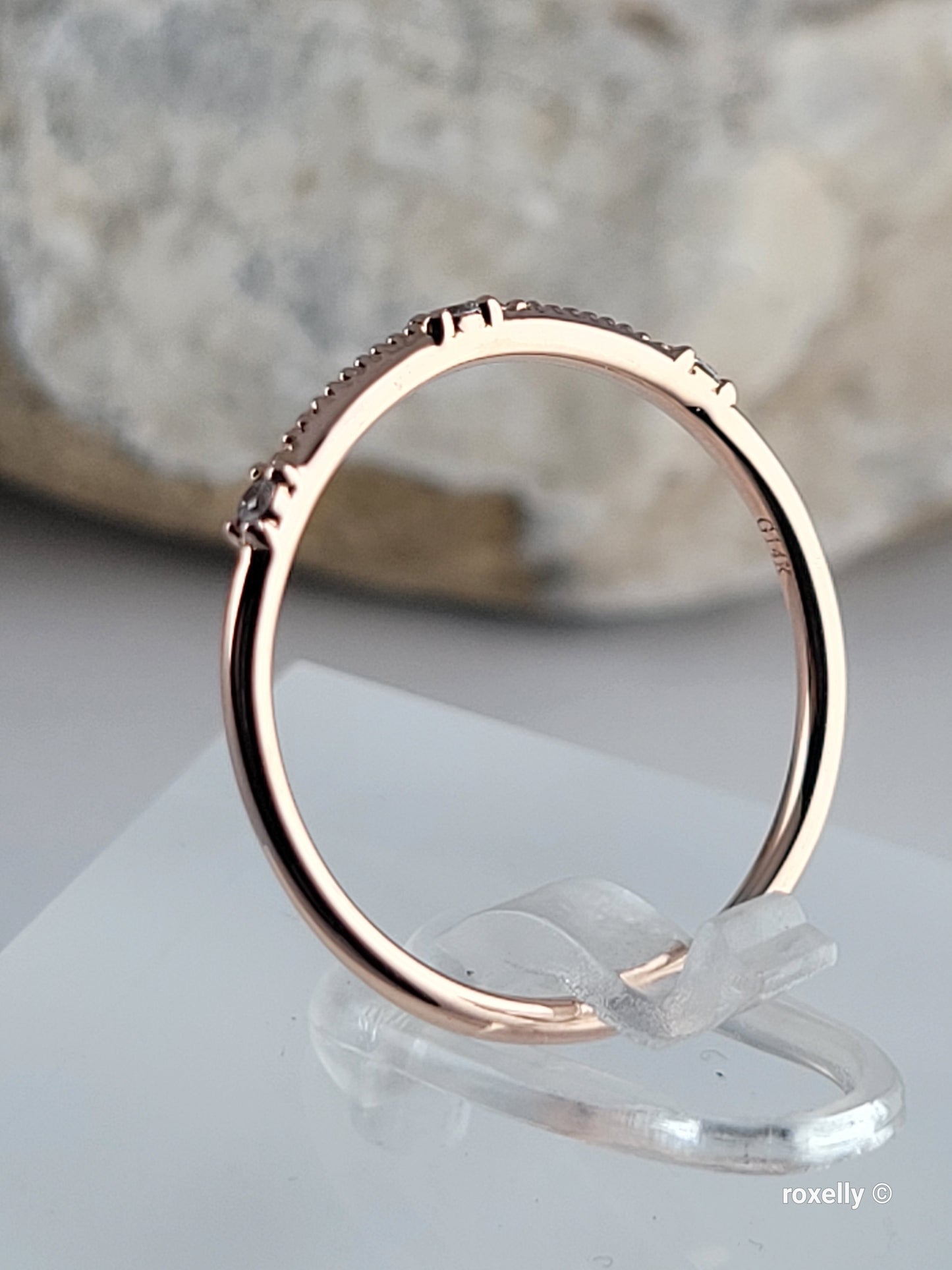 14K Rose Gold Diamonds Dainty Ring Size 6.75 Solid Gold