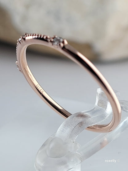 14K Rose Gold Diamonds Dainty Ring Size 6.75 Solid Gold