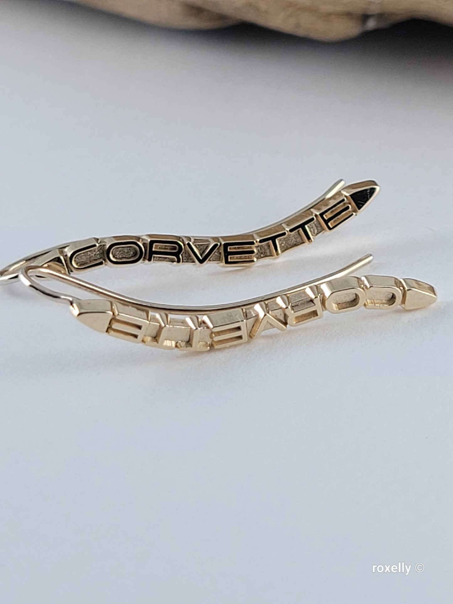 14k Solid Yellow Gold Corvette Earrings