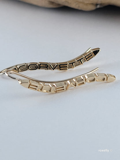 14k Solid Yellow Gold Corvette Earrings
