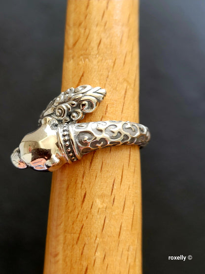 925 Sterling Silver and 18K Yellow Gold Panther Head Design Ring Size 5