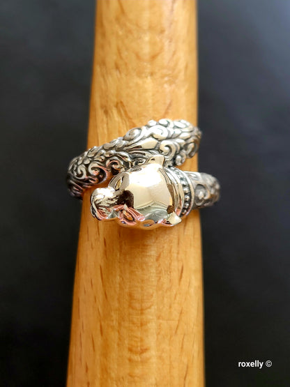 925 Sterling Silver and 18K Yellow Gold Panther Head Design Ring Size 5