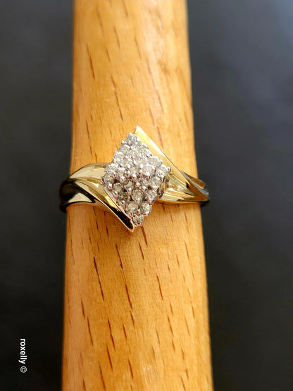 10K Yellow Gold Genuine Diamonds Cluster Ring Size 6 Solid Gold