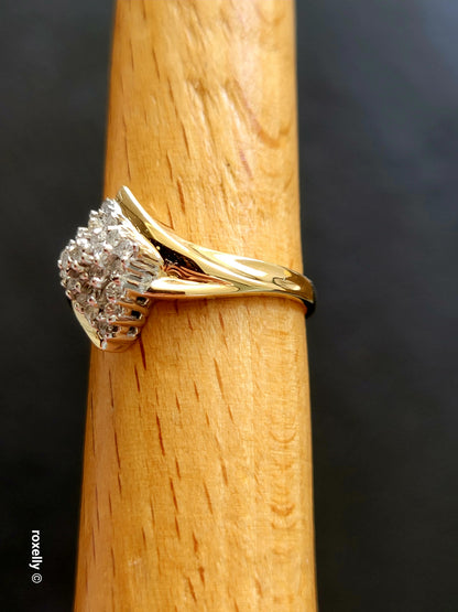 10K Yellow Gold Genuine Diamonds Cluster Ring Size 6 Solid Gold