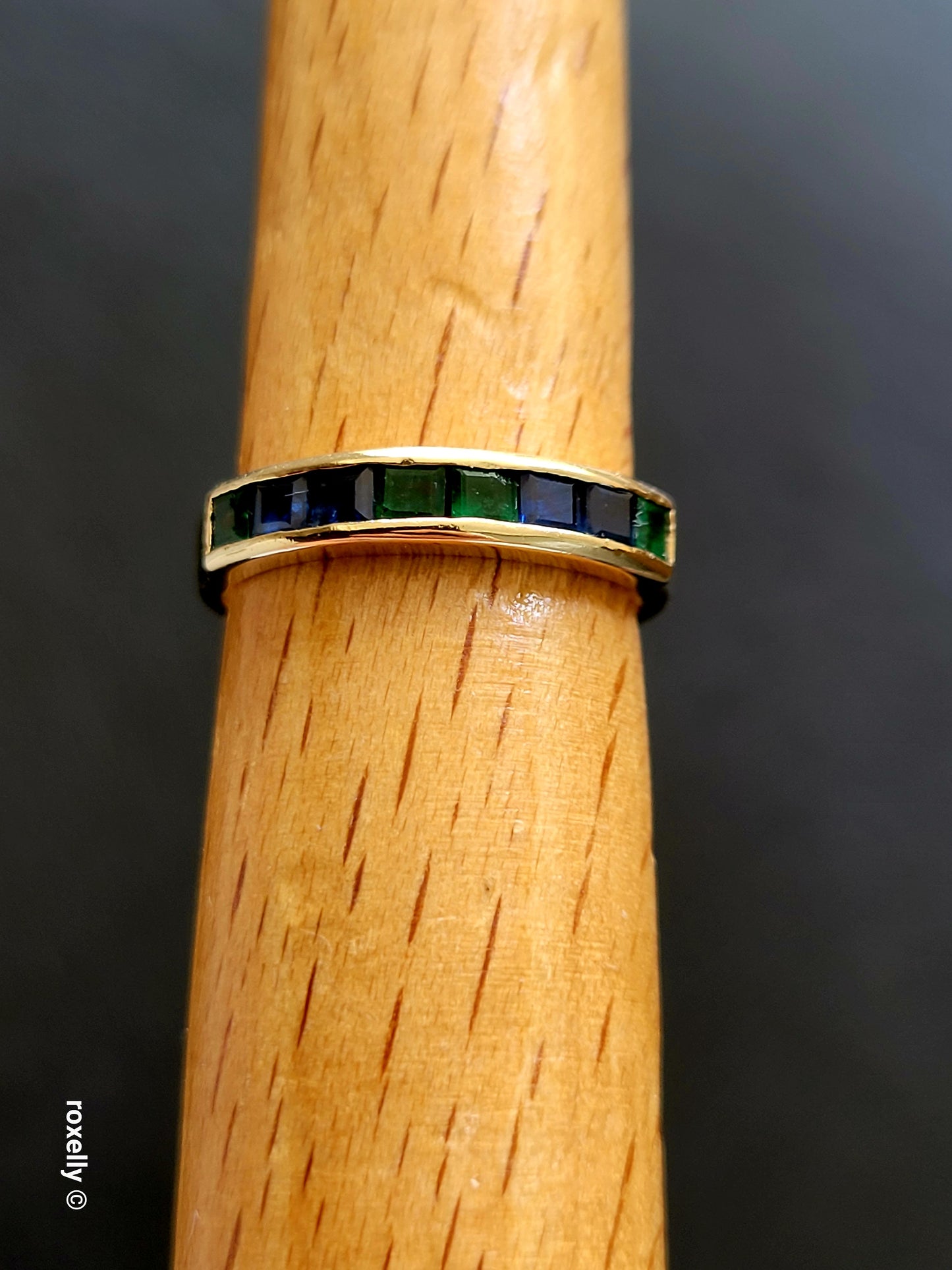 Vintage 14K Yellow Gold Green and Blue Topaz Band Ring Size 5 Solid Gold