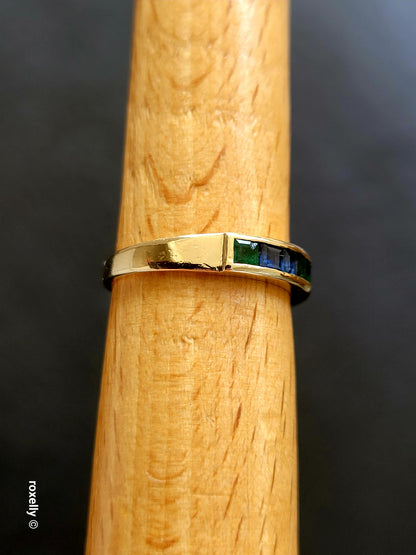 Vintage 14K Yellow Gold Green and Blue Topaz Band Ring Size 5 Solid Gold