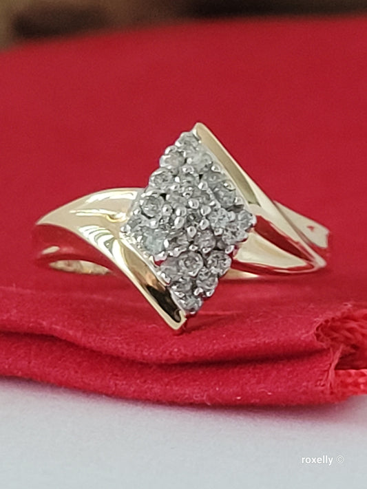 10K Yellow Gold Genuine Diamonds Cluster Ring Size 6 Solid Gold